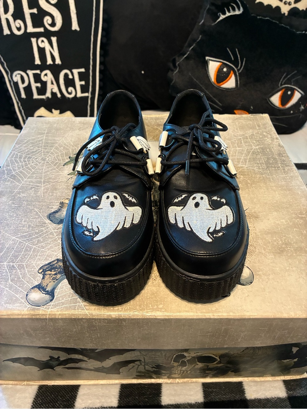 Goth Strange Cvlt  Black Ghost with Bat Details Platform size 8 Women’s